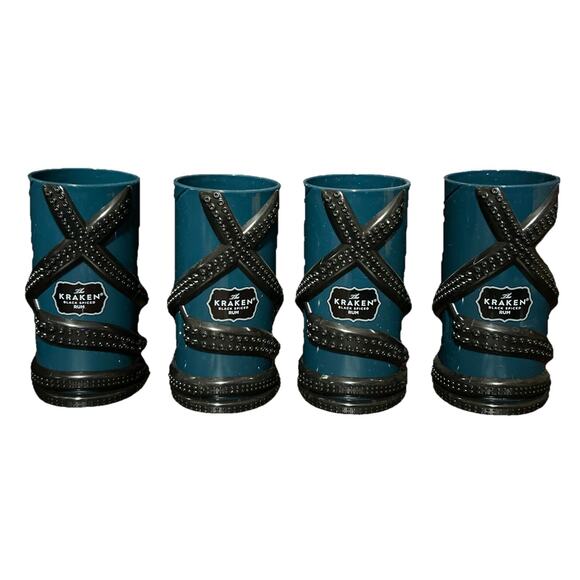 4 The KRAKEN Black Spiced Rum Plastic Tiki Cup Octopus Teal Mug Limited Edition - Picture 1 of 4